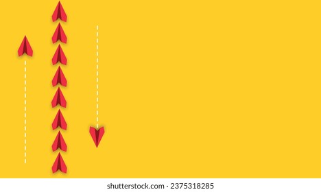 red plane is flying towards success, overcoming obstacles.Overcoming obstacles idea concept	
