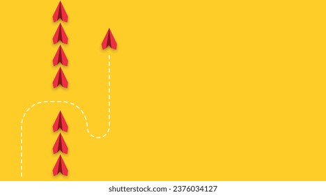 The red plane is flying towards success, overcoming obstacles. Overcoming obstacles idea concept