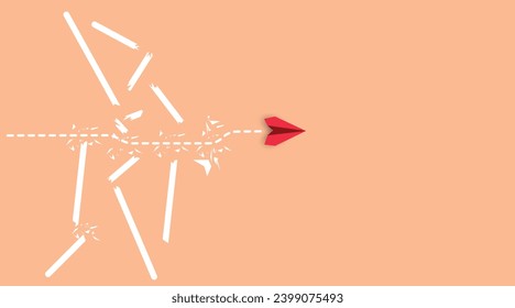 red plane is flying towards success, overcoming obstacles.Overcoming obstacles idea concept.