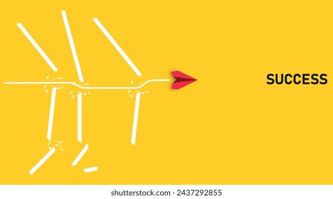 red plane is flying towards success, overcoming obstacles.Overcoming obstacles idea concept	