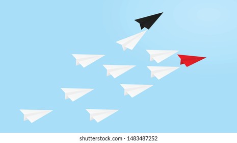 Red plane in front of white and black planes. leadership concept. vector illustration