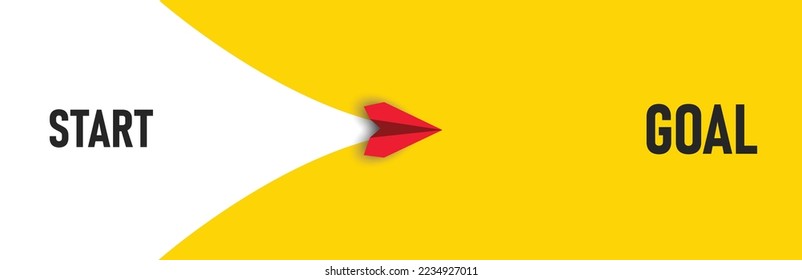 The red plane is gliding from the starting line towards the Goal.Business goal achievement, progress,development idea concept.