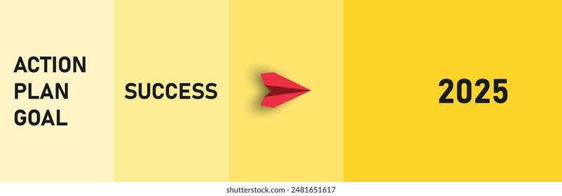 Red plane going from action,goal,plan success to 2025.
goal focus future reach idea concept.