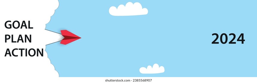 Red plane going towards target, plan, action.2024 annual plan idea concept.Business creativity new idea discovery innovation