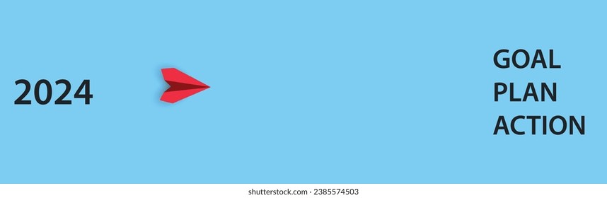 Red plane going towards target, plan, action.2024 annual plan idea concept.Business creativity new idea discovery innovation
