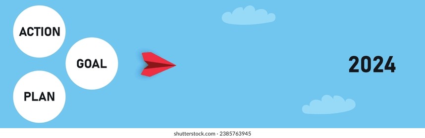 Red plane going towards target, plan, action.2024 annual plan idea concept.Business creativity new idea discovery innovation
