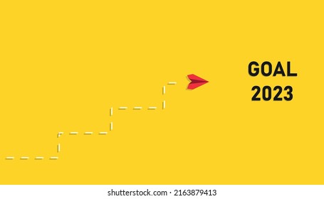 The red plane is heading to its 2023 target. business creativity new idea discovery innovation technology. new year idea concept.