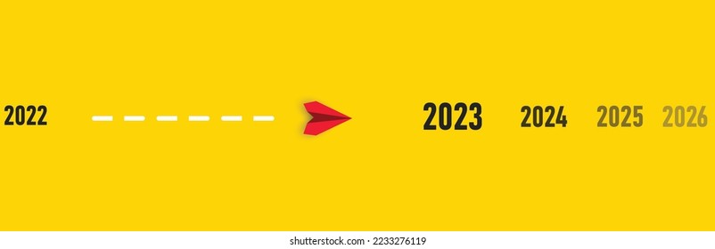 red plane is heading to its 2023 target. business creativity new idea discovery innovation technology. new year idea concept.