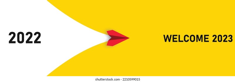 The red plane is heading towards its 2023 welcome destination. business creativity new idea discovery innovation technology. new year new goal idea concept.