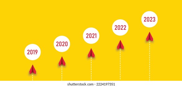red plane is heading towards its 2023 target. business creativity new idea discovery innovation technology. new year idea concept.