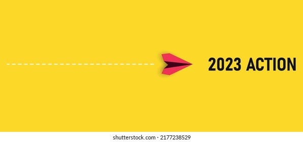 The red plane is heading towards the action of 2023. business creativity new idea discovery innovation technology. new year idea concept.