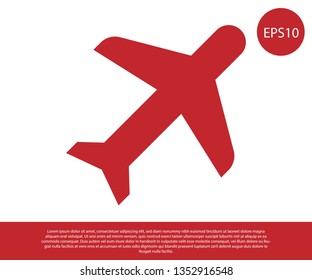 Red Plane icon isolated on white background. Flying airplane icon. Airliner sign. Vector Illustration