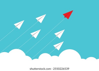 Red plane is the leader, new idea, change, business concept, think different, vector illustration.