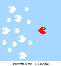 Red fiห้ plane leading white ones, leadership concept.