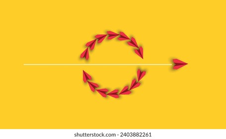 The red plane moves alone.
Teamwork, leadership, copy space.