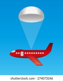 Red plane on a parachute