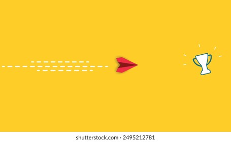 Red plane overcoming obstacles is moving towards its goal.business creativity new idea discovery innovation technology.new year idea concept.