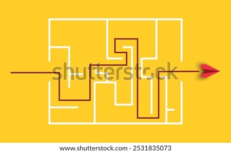 red plane reaches the right path through the maze.
Background with maze.
The path to success and business solution.