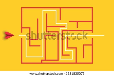 red plane reaches the right path through the maze.
Background with maze.
The path to success and business solution.