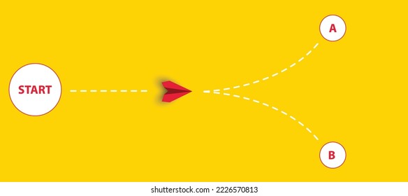 red plane that will choose one of two different targets at the starting point.
goal setting idea concept.