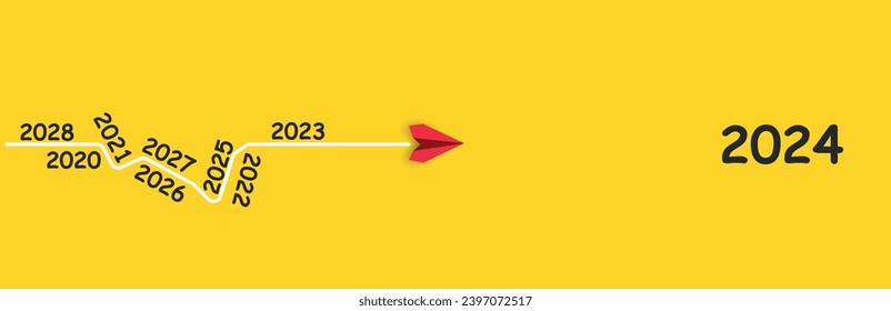 The red plane transcends the years and reaches the new year 2024. Different thinking, Business leader, personality development idea concept