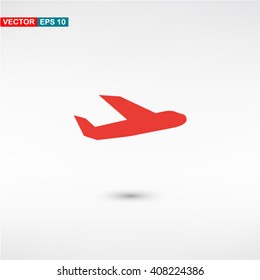 Red Plane web vector icon on background with shadow