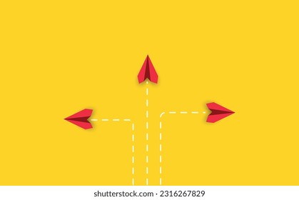 red planes flying in different directions.
Different thinking, idea concept.