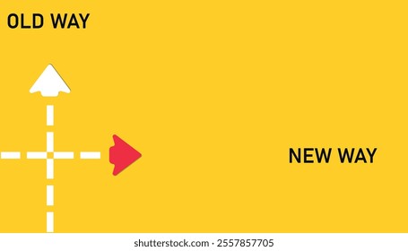 red planes are flying the old way yellow paper planes are flying the new way. changing path fi. Different thinking, Business leader, personality development idea concept.