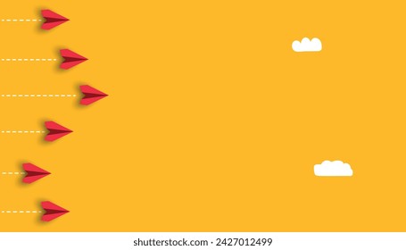 red planes flying to success.
leadership vision idea concept.