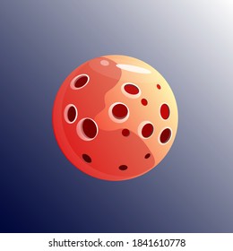 Red planet with abstract craters on a dark background. Vector illustration. Space object.