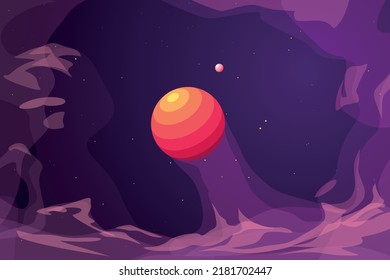 red planet in alien galaxy simple design