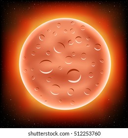 The red planet with craters on night stars background. Mars and space