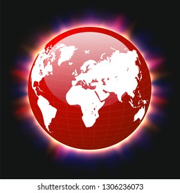Red planet earth and world map colorful light beams, vector, illustration, eps file