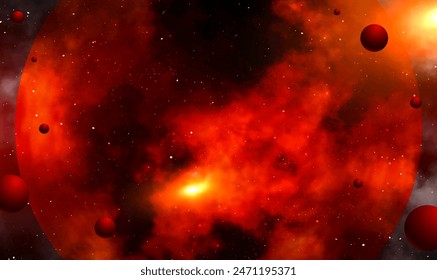 Red planet Mars in deep stellar space. Journey to Mars Concept. Mars in the starry sky. Red planet in space and solar flare. Cosmic landscape. Mars planet. High resolution. Science Vector illustration