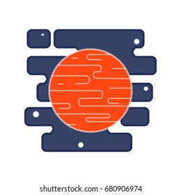 Red planet Mars icon in the space with stars. Vector flat illustration.