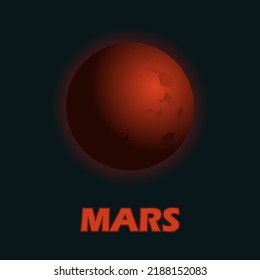 Red Planet Mars illustration. Planetary drawing with text. Astronomy vector art. Solar system elements. Space dark background.