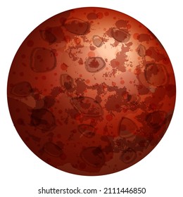 Red planet Mars. Illustration of the space object in the Solar System, isolated on a transparent background. Vector astronomical element for cosmic universe