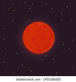 Red planet Mars with panorama space stars. Realistic cartoon design. Vector illustration.