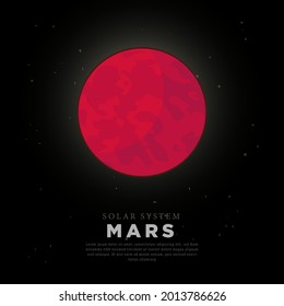 Red planet mars vector image template in bright red space on black sky background, space with stars