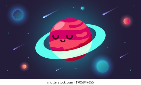 Red Planet in Outer Space with Comet and Stars