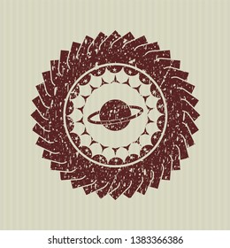 Red planet, saturn icon inside distressed grunge stamp