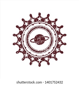 Red planet, saturn icon inside distress grunge stamp