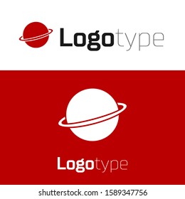 Red Planet Saturn with planetary ring system icon isolated on white background. Logo design template element. Vector Illustration