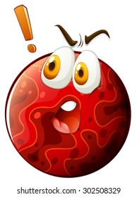 Red planet with shocking face illustration