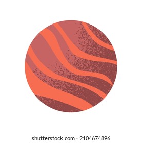 Planeta rojo con rayas. Marte, exploración de galaxias, sistema solar. Espacio ultraterrestre y descubrimientos científicos, astronomía y astrología. Dibujo vectorial plano de dibujos animados aislado en fondo blanco