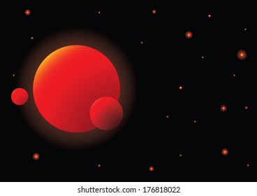 Red planets in space