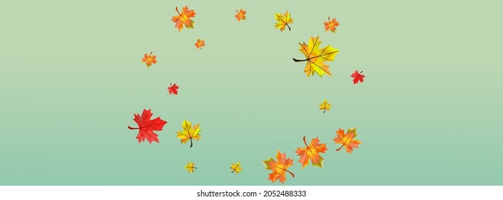 Red Plant Background Green Vector. Foliage Forest Card. Ocher Collection Leaves. October Floral Design.