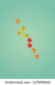 Red Plant Background Green Vector. Leaves Pattern Texture. Golden October Leaf. Down Floral Illustration.