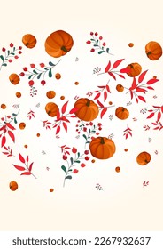Red Plant Background Light Vector. Yellow Season Illustration. Gold Gourd Graphic Texture. Leaf Halloween. Decorative Banner.