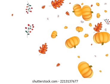 Red Plant Background White Vector. Leaf Harvest. Gold Halloween Texture. October Template. Colorful Gourd September Border.